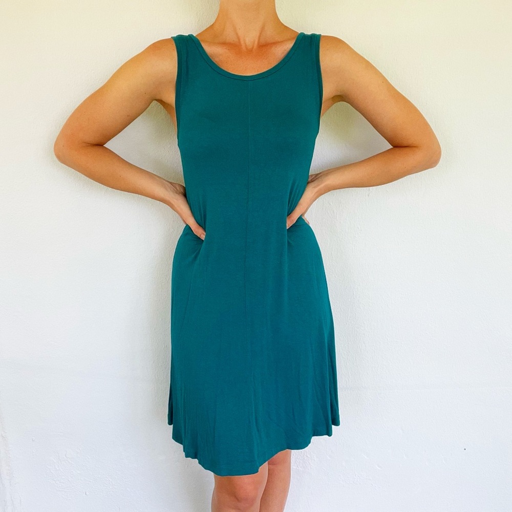 LOFT teal sleeveless stretchy summer shift dress size small